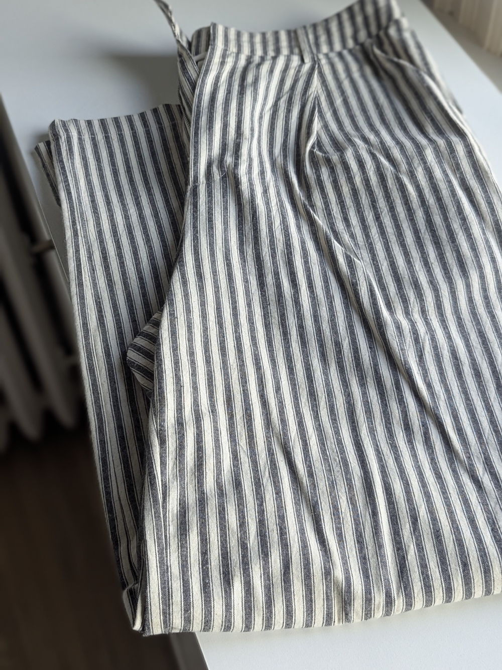 COMMENSE Striped Blend Pants in Grey & Cream Size S